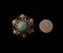 Load image into Gallery viewer, Vintage 1960s Signed Lisner Blue Robin's Egg Cabochon Gold Tone Dome Brooch
