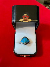 Load image into Gallery viewer, Vintage Old Pawn Sterling Silver Turquoise Inlay Southwestern Ring US 8
