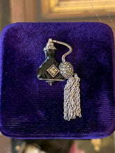 Load image into Gallery viewer, Vintage Judith Jack Sterling Silver Marcasite Black Enamel Perfume Fringe Brooch
