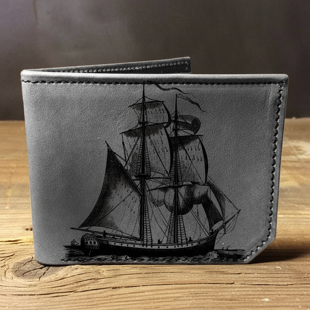 Backerton Printmaker Leather Wallet: Pirate Shop | Grey or Brown