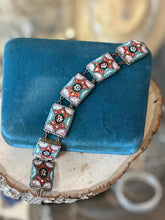 Load image into Gallery viewer, Vintage 1940s 1950s Italian Brass &amp; Glass Micro Mosaic Panel Link Bracelet 7.75"
