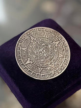 Load image into Gallery viewer, Vintage Signed Taxco Mexico Sterling Silver Aztec Calendar Sun Stone Brooch
