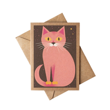 Load image into Gallery viewer, Minimalist Pink Cat Brown Kraft Paper Fall Card 
