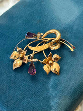 Load image into Gallery viewer, Vintage 14K &amp; 18K Yellow Gold Genuine Faceted Amethyst Teardrop Floral Brooch
