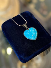 Load image into Gallery viewer, Vintage Signed RLS Mexico Sterling Silver Genuine Turquoise Heart Necklace 24"
