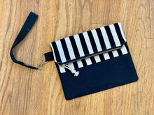 Load image into Gallery viewer, Locally handmade black &amp; white Canvas Wristlet - exclusive to wit &amp; whim!
