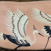 Load image into Gallery viewer, Canvas crane print whimsical zip pouch to benefit education without borders
