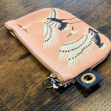 Load image into Gallery viewer, Canvas crane print whimsical zip pouch to benefit education without borders
