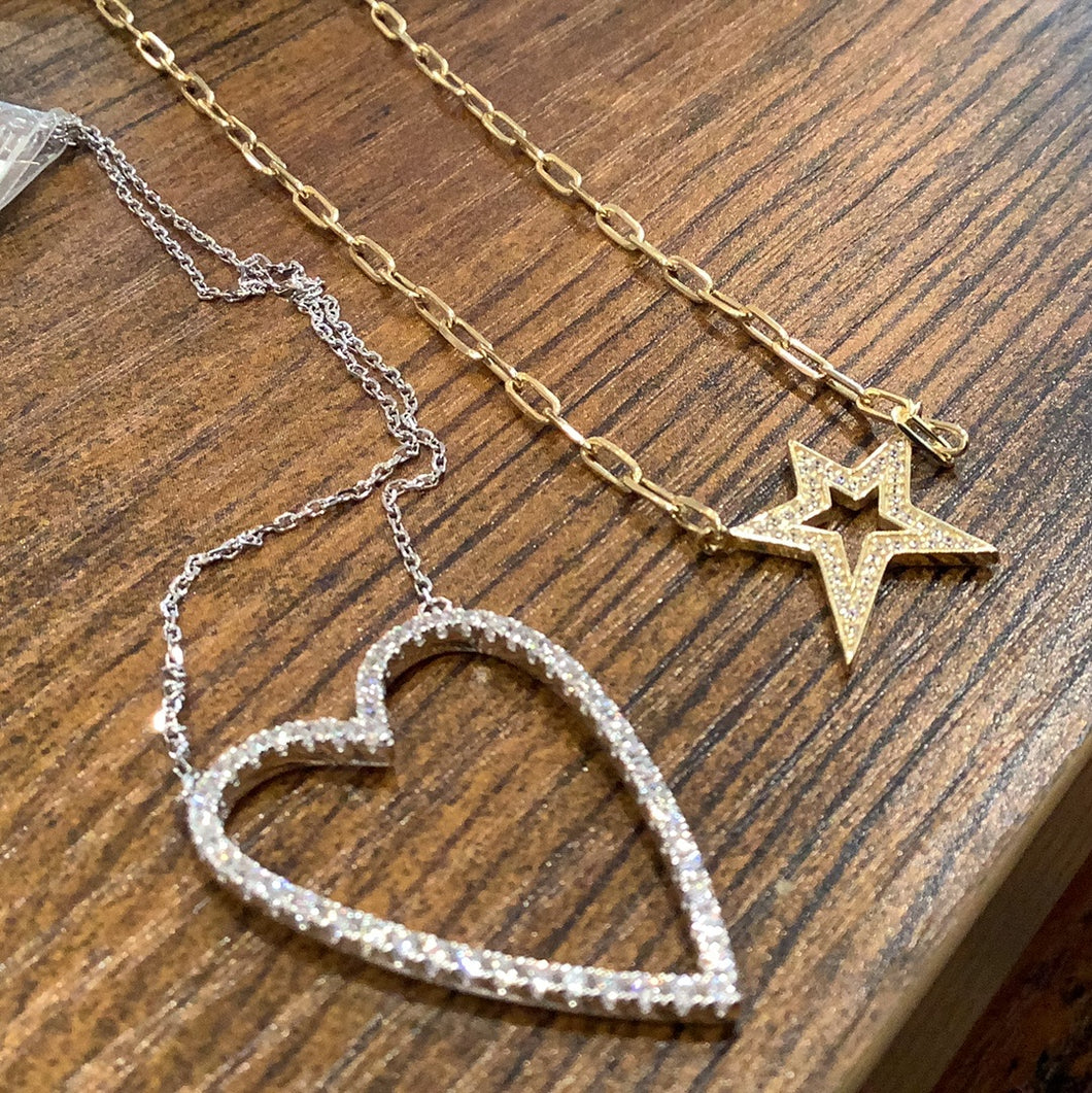 Sterling silver star or heart necklace